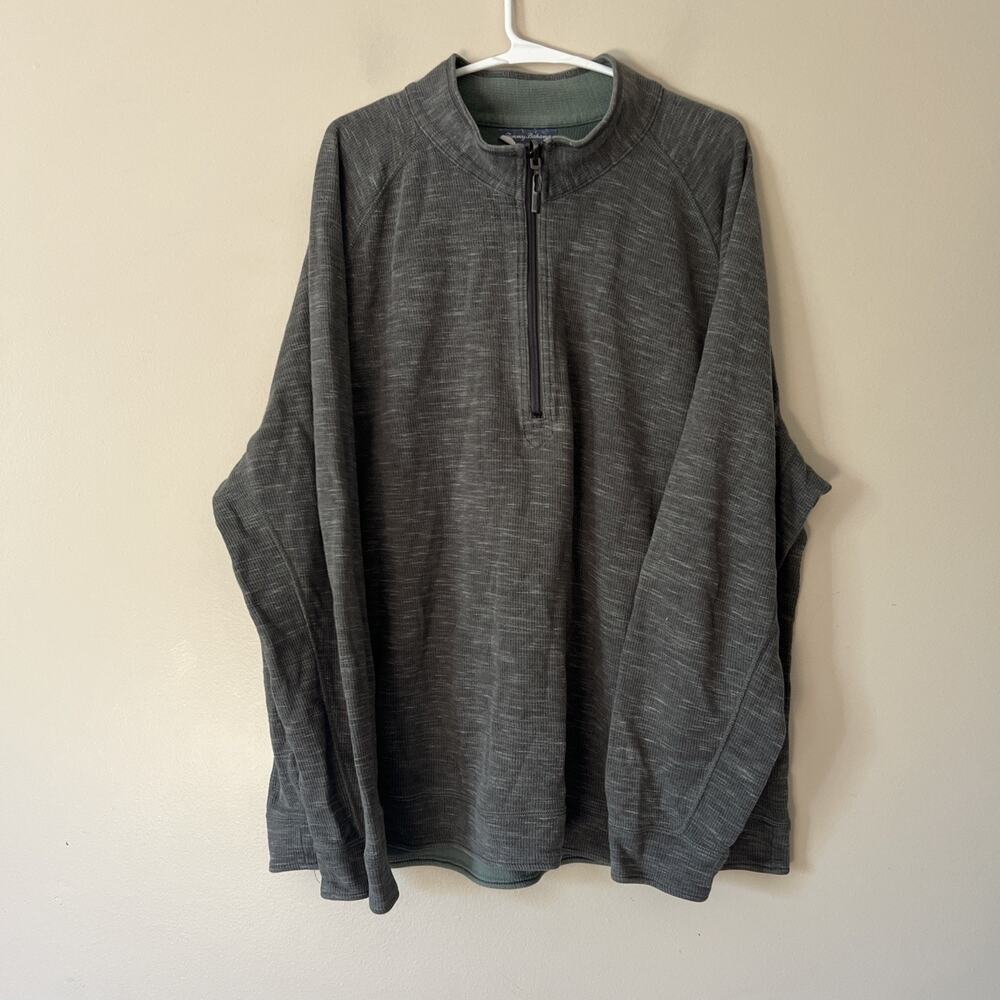 Tommy Bahama Pullover Mens Gray Green Reversible Quarter Zip Mock Neck